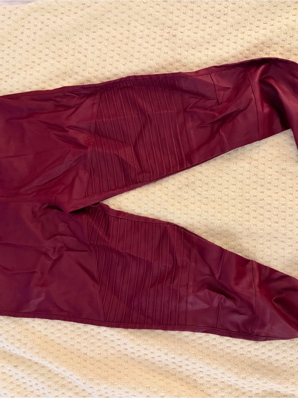 Men's Burgundy Faux Leather Moto Pants